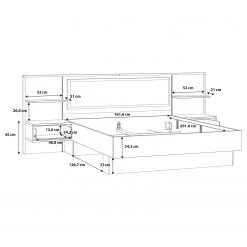 Loftscape Lit et chevets Huy - Éclairage intégré - Imitation pin des Alpes / Noir - 180 x 200cm -Lits & literie Soldes 1000363078 220819 501 SKETCH DETAILS P000000001000363078 sketch