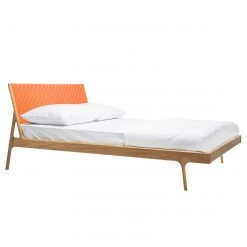 Studio Copenhagen Lit Fleek II - Chêne - Tissu Cley : Orange - 160 x 200cm