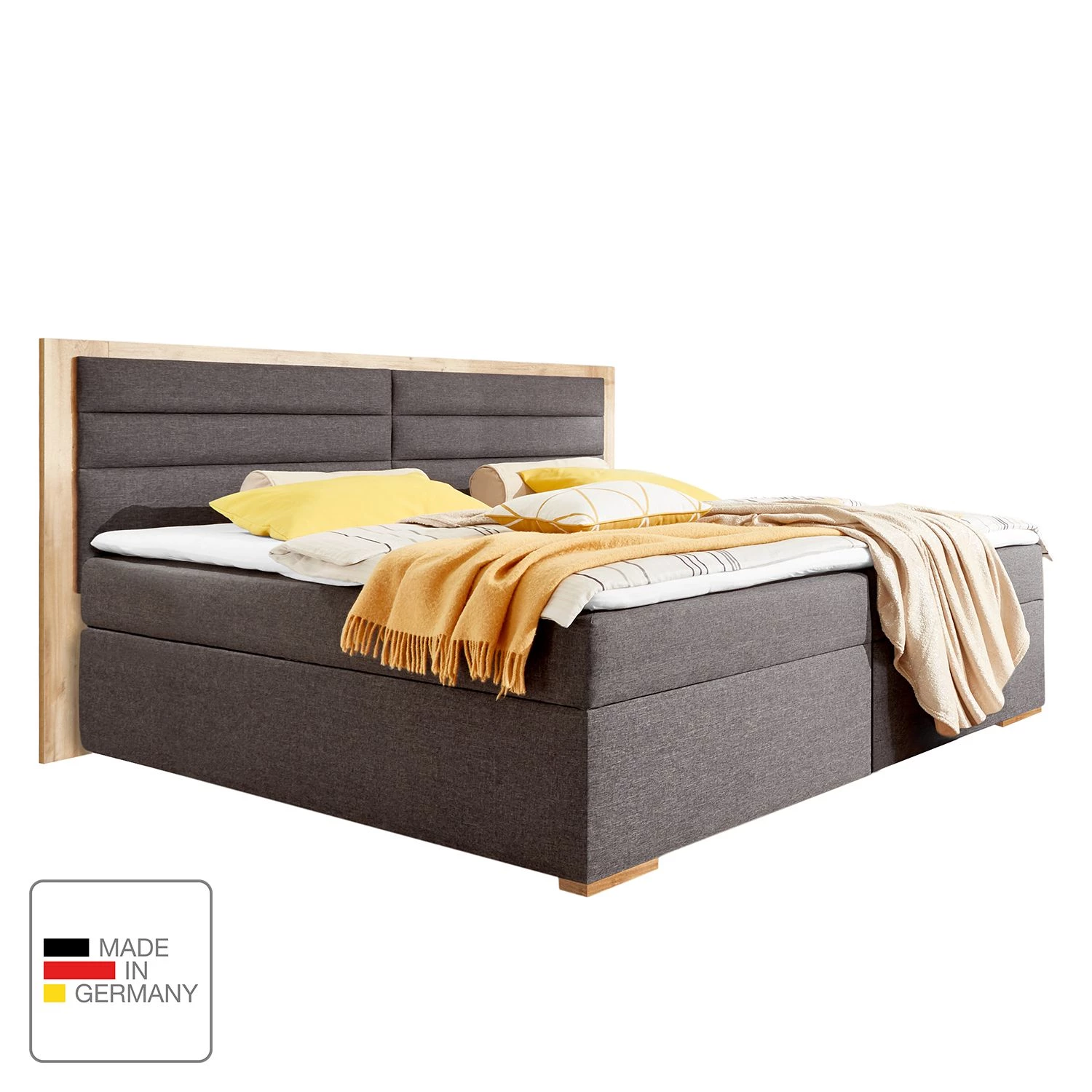 Wimex Lit capitonné Orlando - Avec surmatelas et coffres de lit - Anthracite / Imitation planches de chêne 2 Wimex Lit capitonné Orlando - Avec surmatelas et coffres de lit - Anthracite / Imitation planches de chêne – Image 2