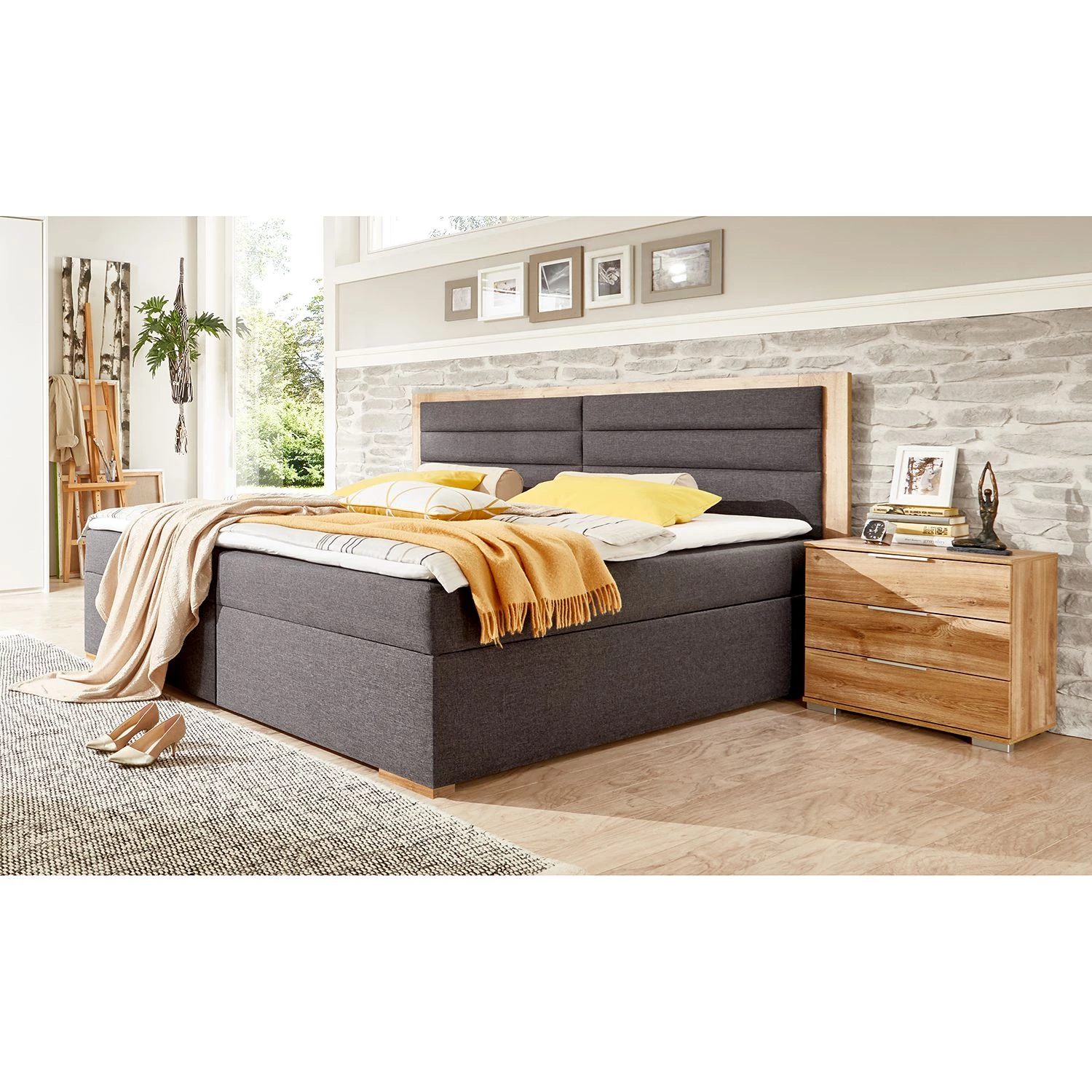 Wimex Lit capitonné Orlando - Avec surmatelas et coffres de lit - Anthracite / Imitation planches de chêne 4 Wimex Lit capitonné Orlando - Avec surmatelas et coffres de lit - Anthracite / Imitation planches de chêne – Image 4