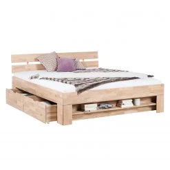 Ars Natura Lit en bois massif EosWOOD - Avec tiroirs - Chêne massif - Chêne blanc huilé - 160 x 200cm -Lits & literie Soldes massivholzbett eoswood inklusive 4 bettkaesten eiche massiv 180 x 200cm eiche weissoel 3396713