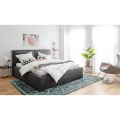 Lit capitonné Kinx - Tissu KINX : Anthracite - 180 x 200cm -Lits & literie Soldes polsterbett kinx webstoff 140 x 200cm anthrazit 5112012