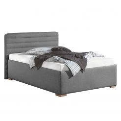 Ars Natura Lit capitonné Vitaby Tissu structuré - Gris - 140 x 200cm - Sans sommier & matelas