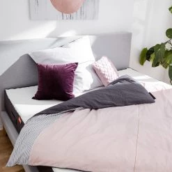 Lit SmoodSpring I - Tissu / Chêne massif - Bleu foncé - Gris clair - 140 x 200cm -Lits & literie Soldes smoodspring bett i webstoff eiche massiv 140 x 200cm hellgrau 5156840