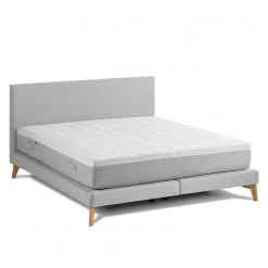 Lit SmoodSpring I - Tissu / Chêne massif - Bleu foncé - Gris clair - 140 x 200cm -Lits & literie Soldes smoodspring bett i webstoff eiche massiv 140 x 200cm hellgrau 5165028