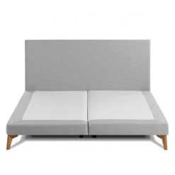 Lit SmoodSpring I - Tissu / Chêne massif - Bleu foncé - Gris clair - 140 x 200cm -Lits & literie Soldes smoodspring bett i webstoff eiche massiv 140 x 200cm hellgrau 5165056